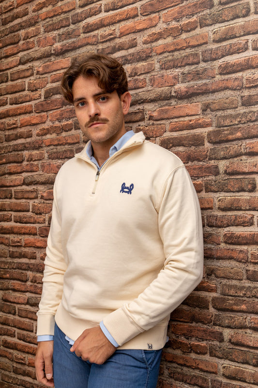 Sudadera Media Cremallera Crema