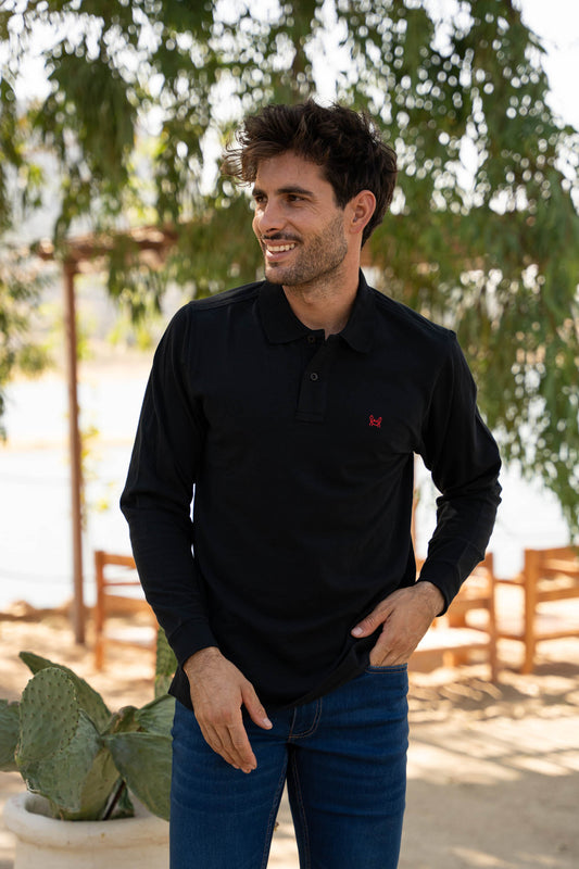 Polo Manga Larga Negro