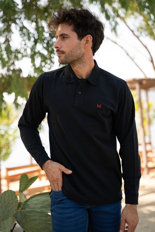 Polo Manga Larga Negro