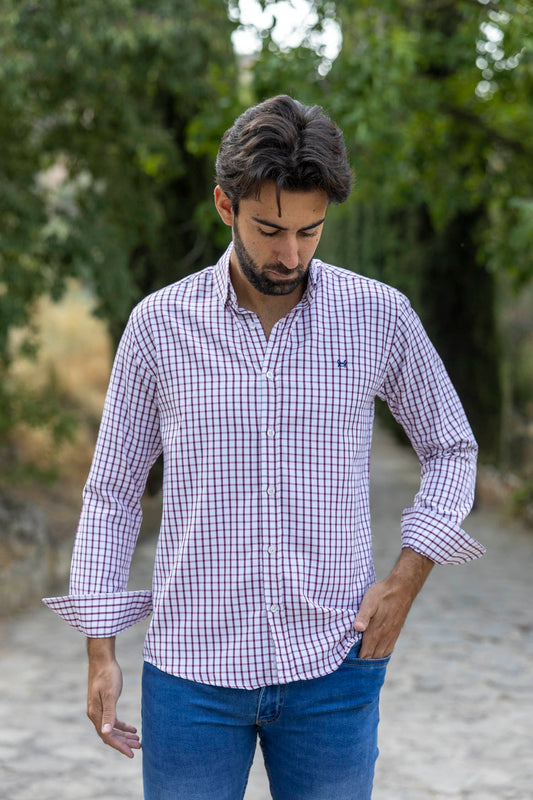 Camisa Cuadros Algodón Granate | Éibar