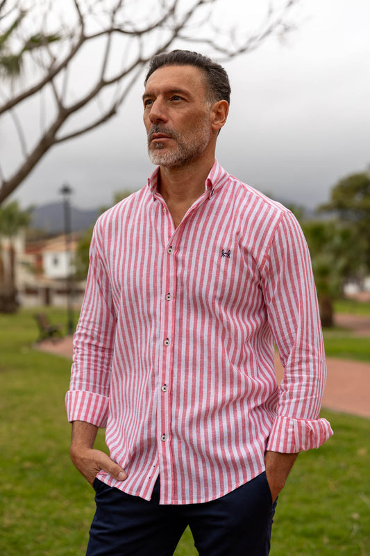 Camisa Lino Rayas Rosa | Baza