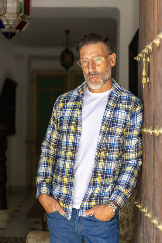 Sobrecamisa Franela Cuadros Tinta Amarilla