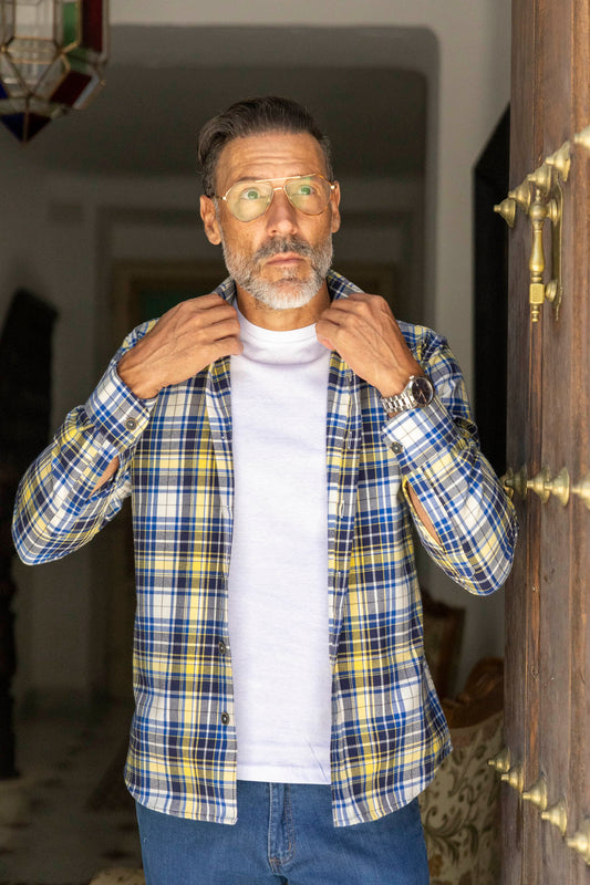 Sobrecamisa Franela Cuadros Tinta Amarilla