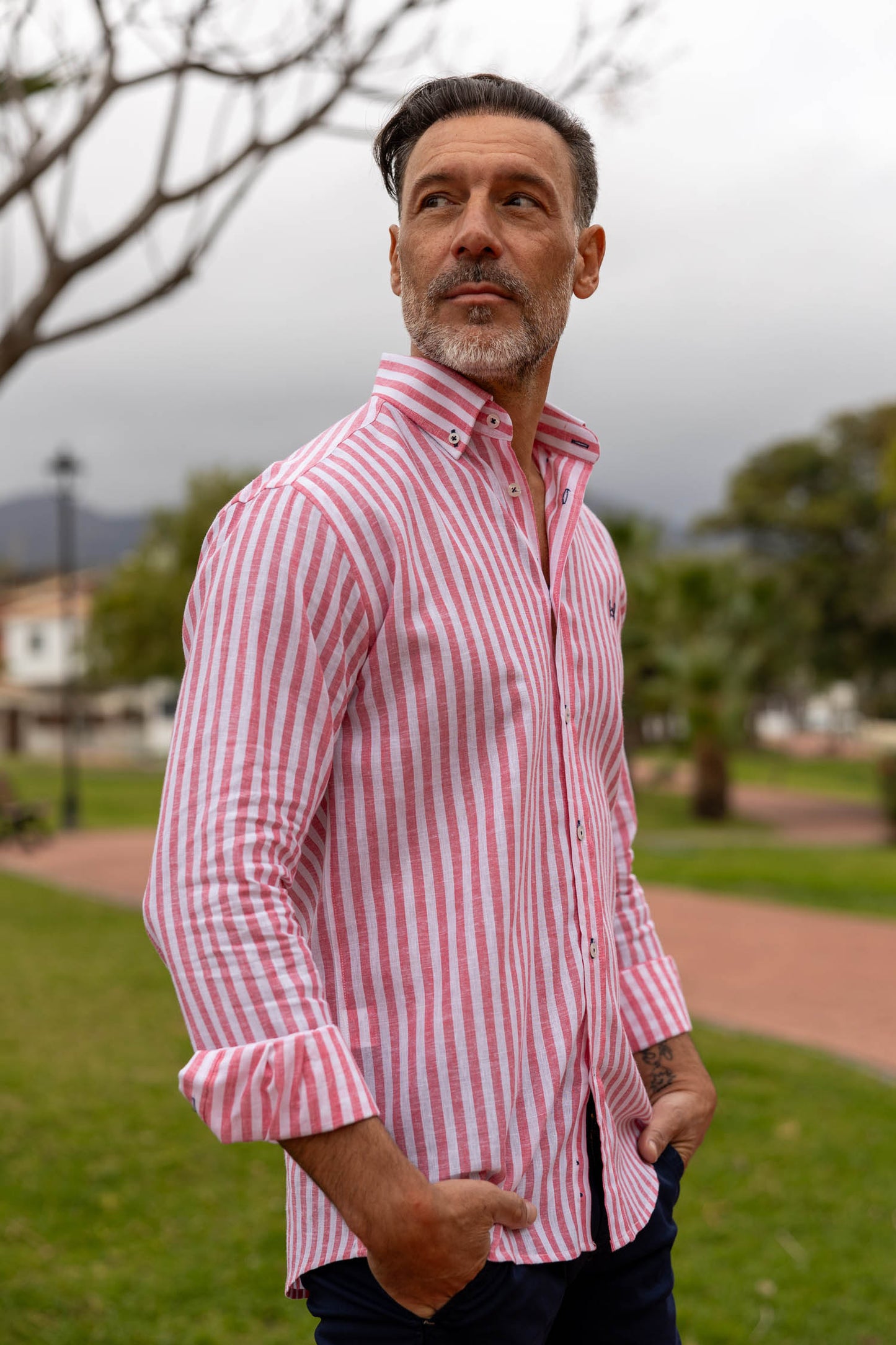 Camisa Lino Rayas Rosa | Baza