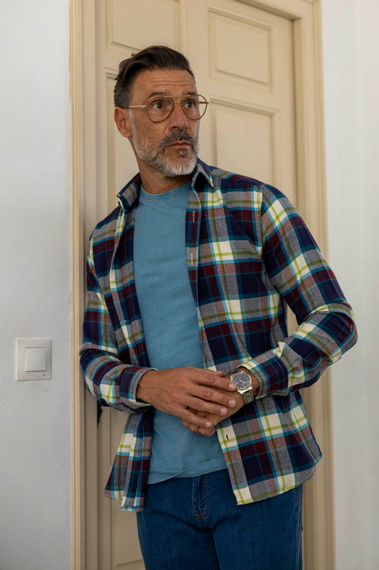 Sobrecamisa Franela Cuadros Azul Granate
