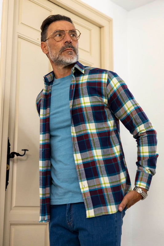 Sobrecamisa Franela Cuadros Azul Granate