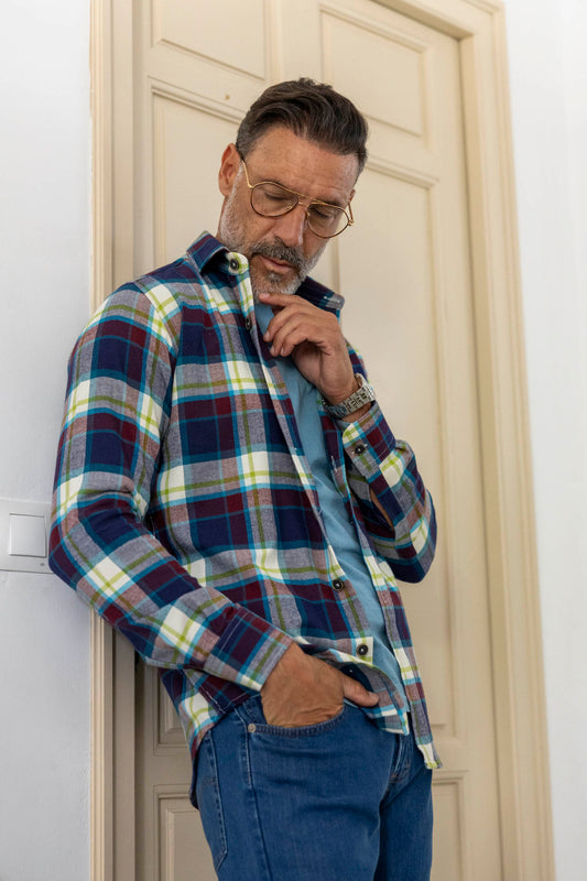 Sobrecamisa Franela Cuadros Azul Granate