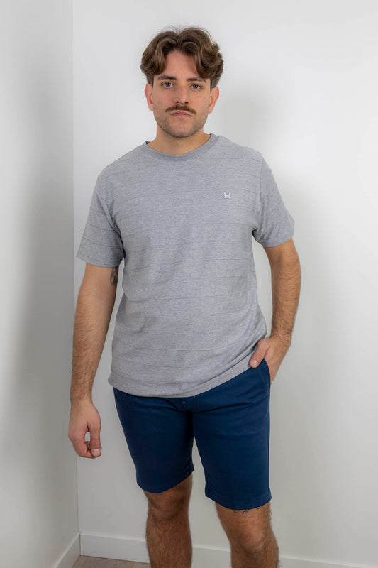 Camiseta Raya Jacquard Gris Melange | Niza