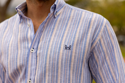 Camisa Lino Rayas Azul | Sagunto