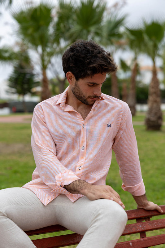 Camisa Lino Rayas Salmón | Gijón