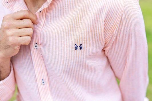 Camisa Lino Rayas Salmón | Gijón