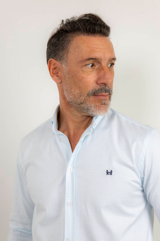 Camisa Rayas Horizontal Turquesa | Huelva