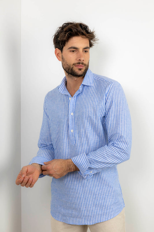 Polera Lino Raya Azul | Chipiona