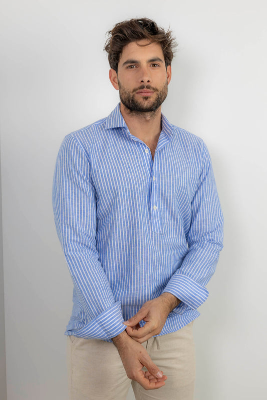 Polera Lino Raya Azul | Chipiona