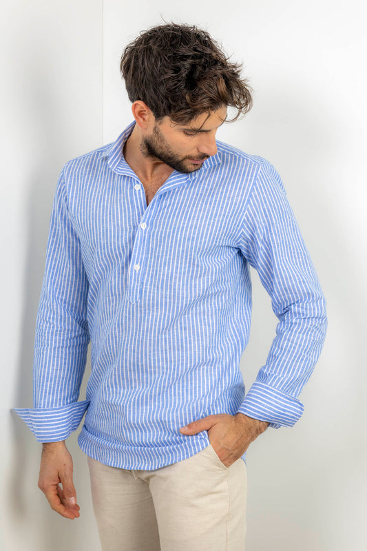 Polera Lino Raya Azul | Chipiona