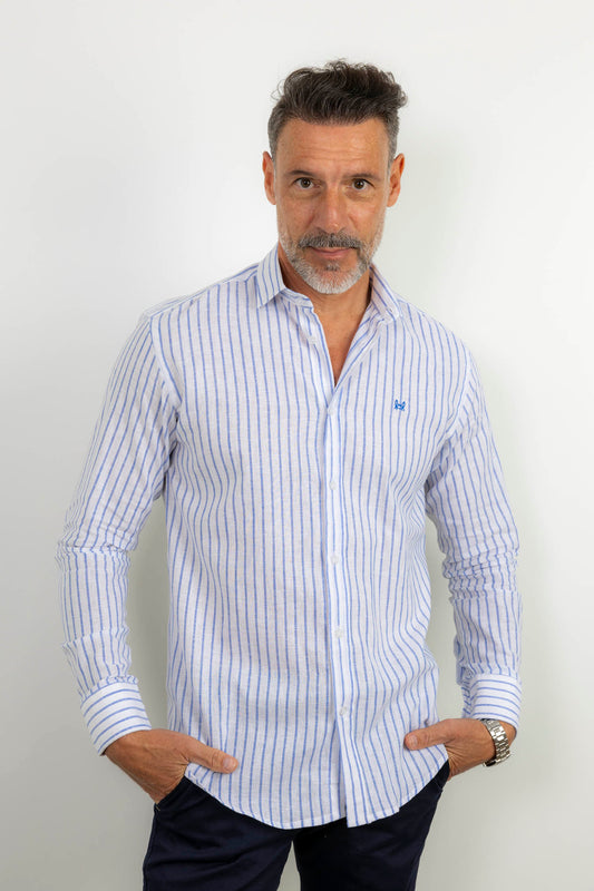 Camisa Lino Raya Azul | Montefrio