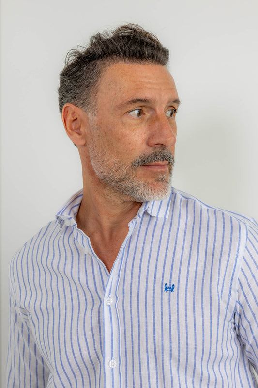 Camisa Lino Raya Azul | Montefrio