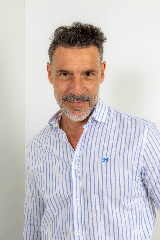 Camisa Lino Raya Azul | Montefrio