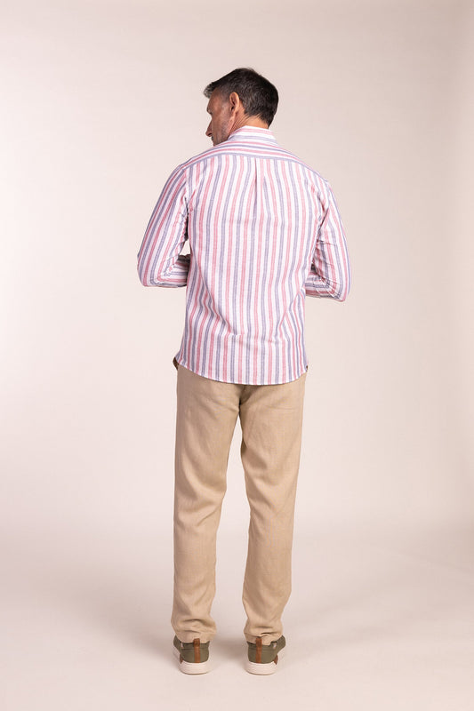 Camisa Lino Multiraya Roja | Coín