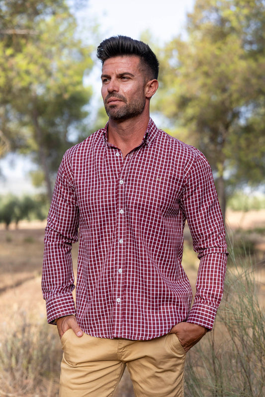 Camisa Cuadros Algodón Granate | Santurce