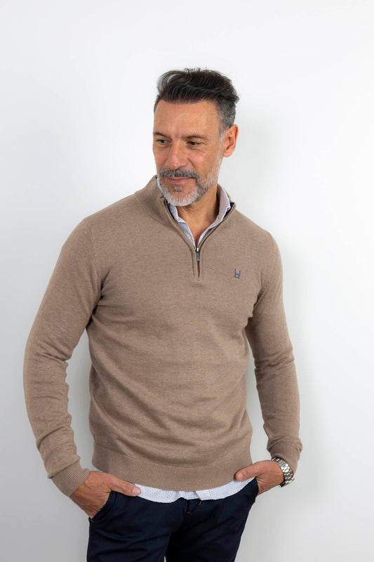 Jersey Media Cremallera Beige