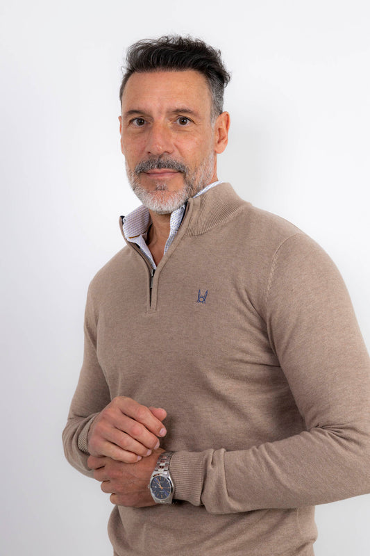 Jersey Media Cremallera Beige