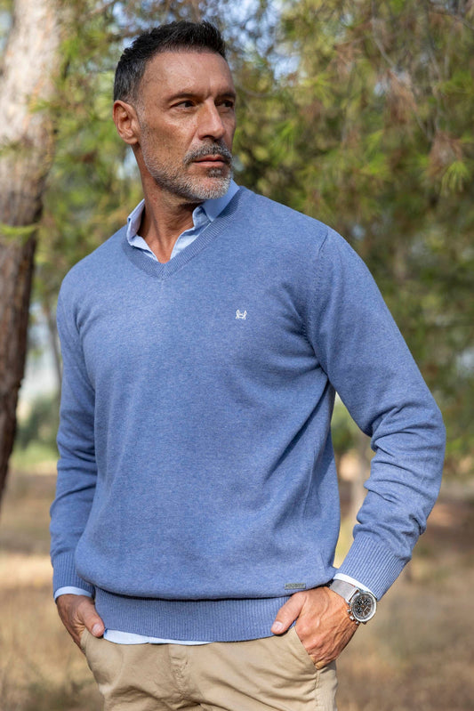 Jersey Básico Cuello Pico Azul Medio