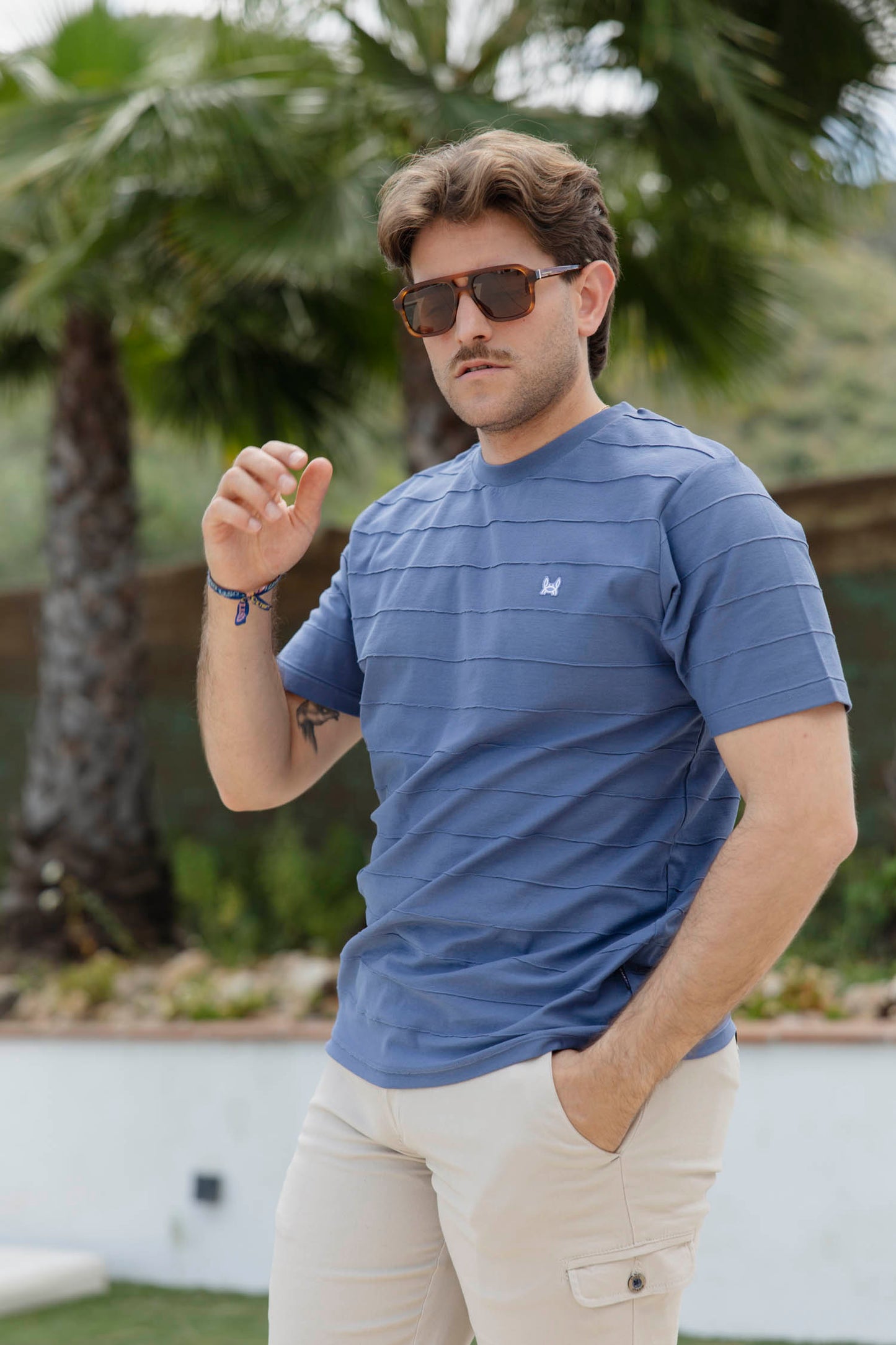 Camiseta Raya Jacquard Azul Indigo | Niza