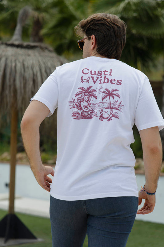 Camiseta Print Blanca Burdeos | Vibes