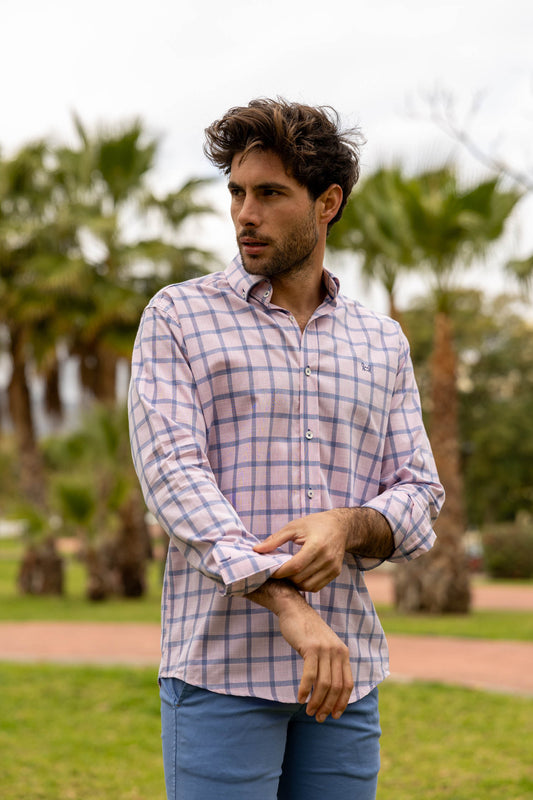 Camisa Rosa Cuadro Celeste | Madrid