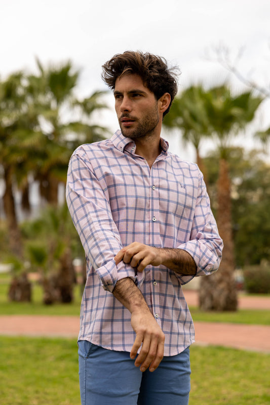 Camisa Rosa Cuadro Celeste | Madrid