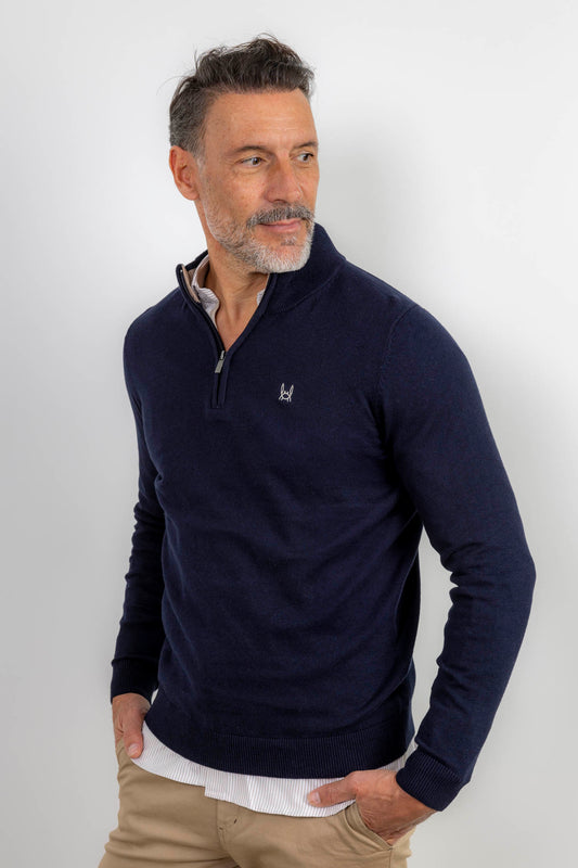 Jersey Media Cremallera Azul Marino