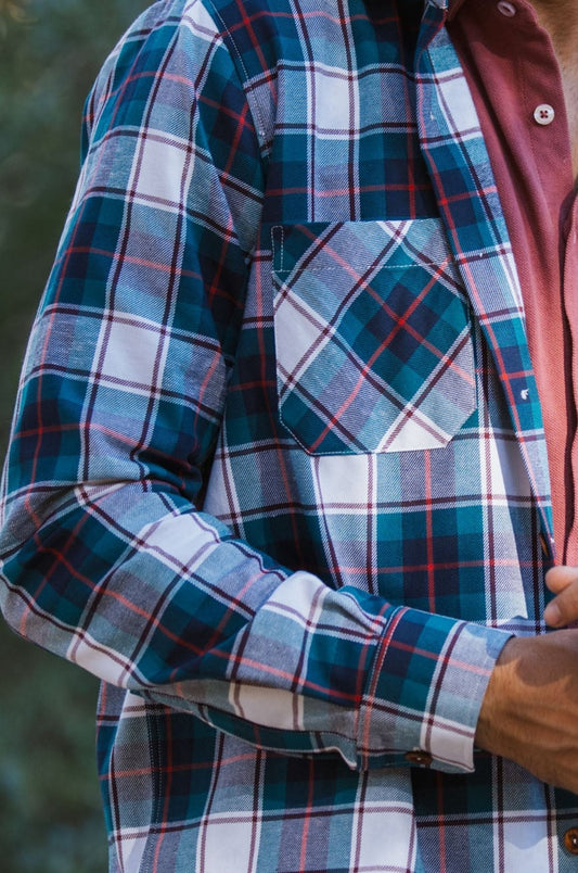 Sobrecamisa Franela Turquesa Rojo