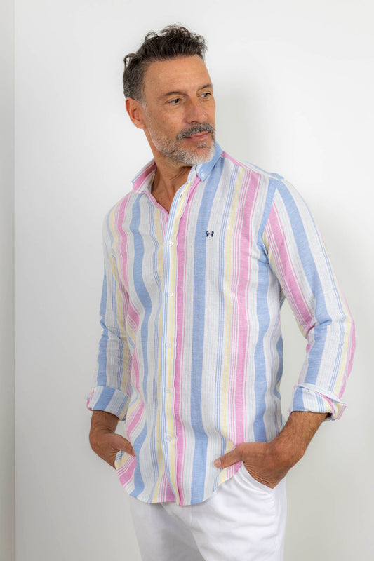 Camisa Lino Rayas Pastel | Altea