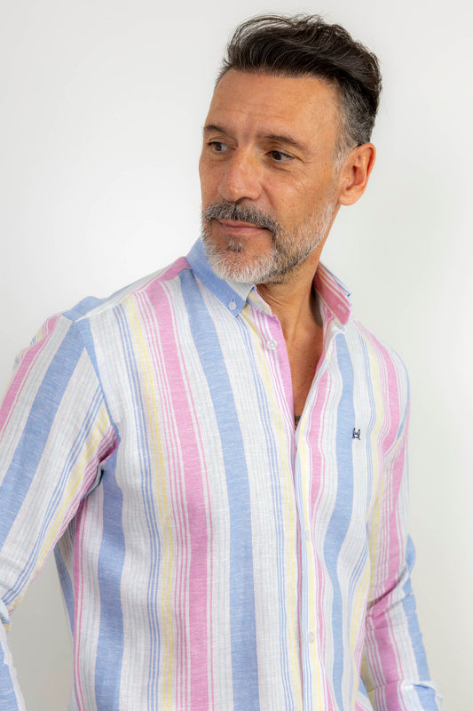 Camisa Lino Rayas Pastel | Altea