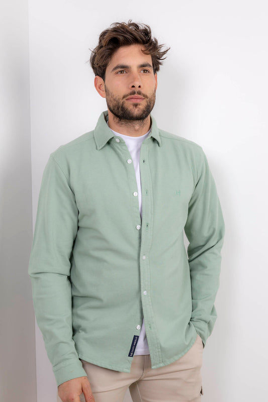 Camisa Piqué Lavada Verde Slim Fit