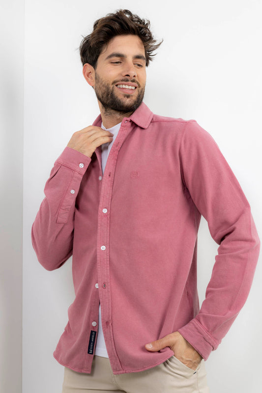 Camisa Piqué Lavada Burdeos Slim Fit
