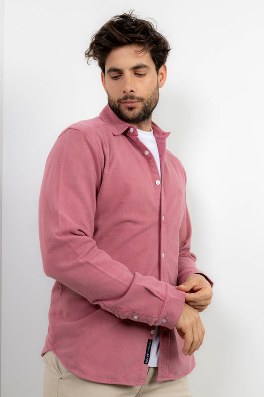 Camisa Piqué Lavada Burdeos Slim Fit