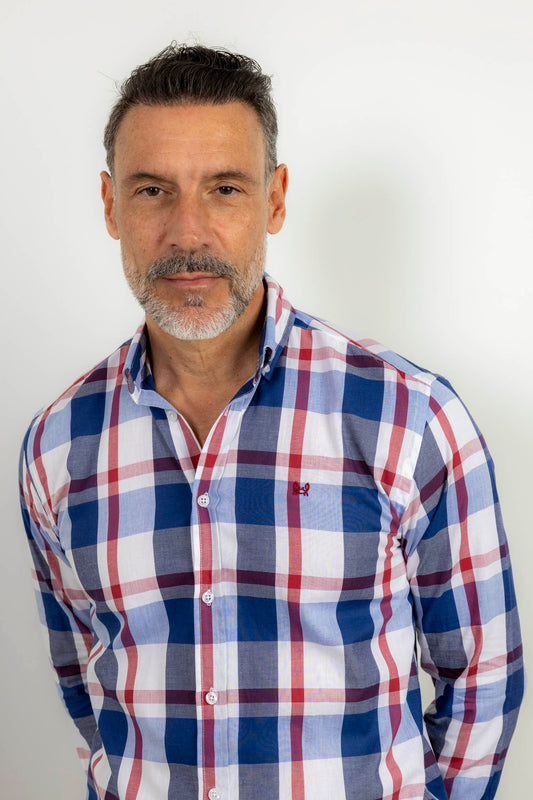 Camisa Cuadro Marino Granate Blanca | Guadix