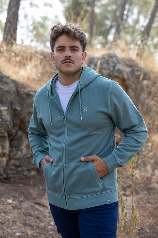 Sudadera Lavada Cremallera Verde | Florencia
