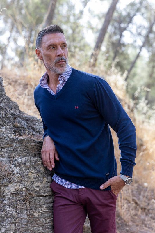 Jersey Básico Cuello Pico Azul Marino