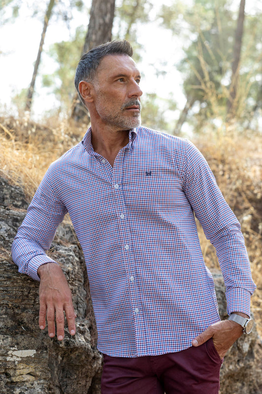 Camisa Cuadros Granate Marino | Miranda