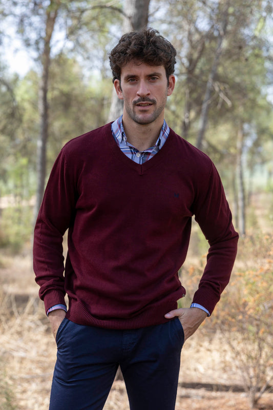 Jersey Básico Cuello Pico Vino