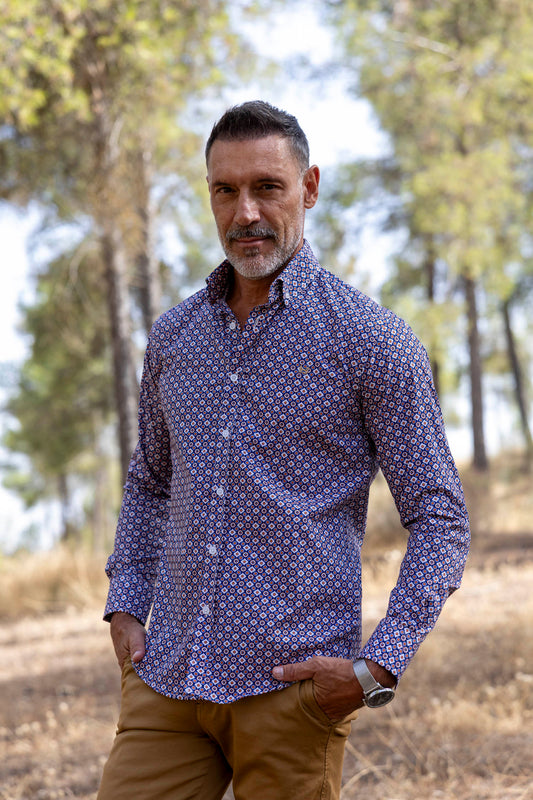 Camisa Estampada Azul Naranja | Fuenlabrada