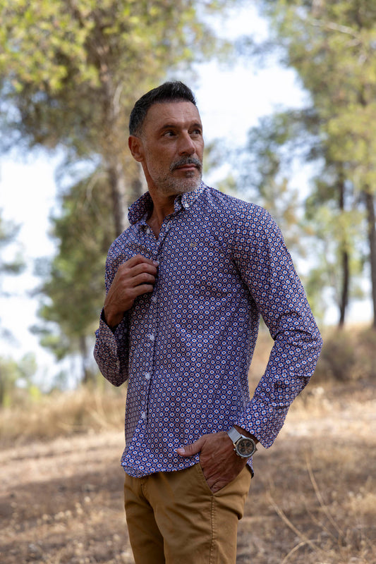Camisa Estampada Azul Naranja | Fuenlabrada