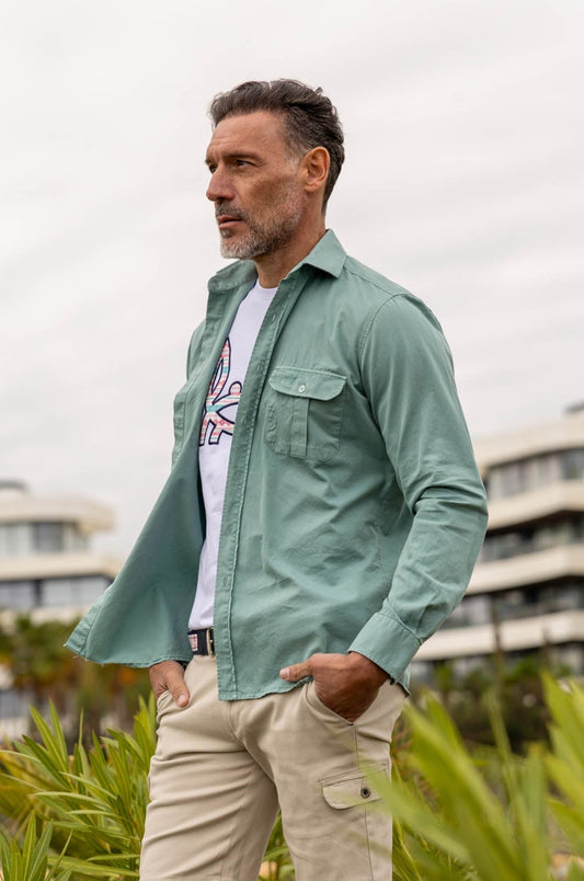Sobrecamisa Algodón Lavada Verde | Formentera