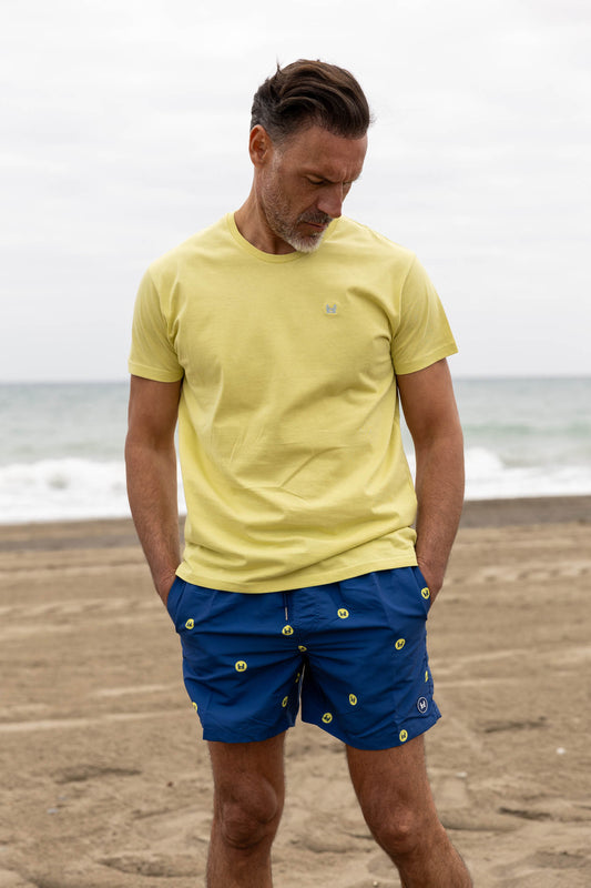 Bañador azul marino estampado. Bañador de hombre. Bañador azul marino.