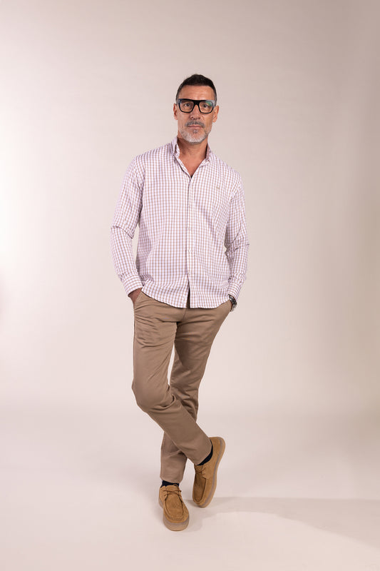 Camisa Cuadros Algodón Beige | Eibar