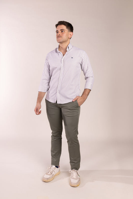 Camisa Cuadros Algodón Kaki | Eibar