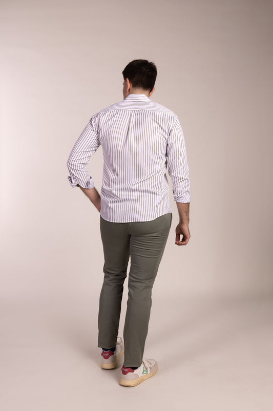 Camisa Popelin Rayas Kaki | Úbeda